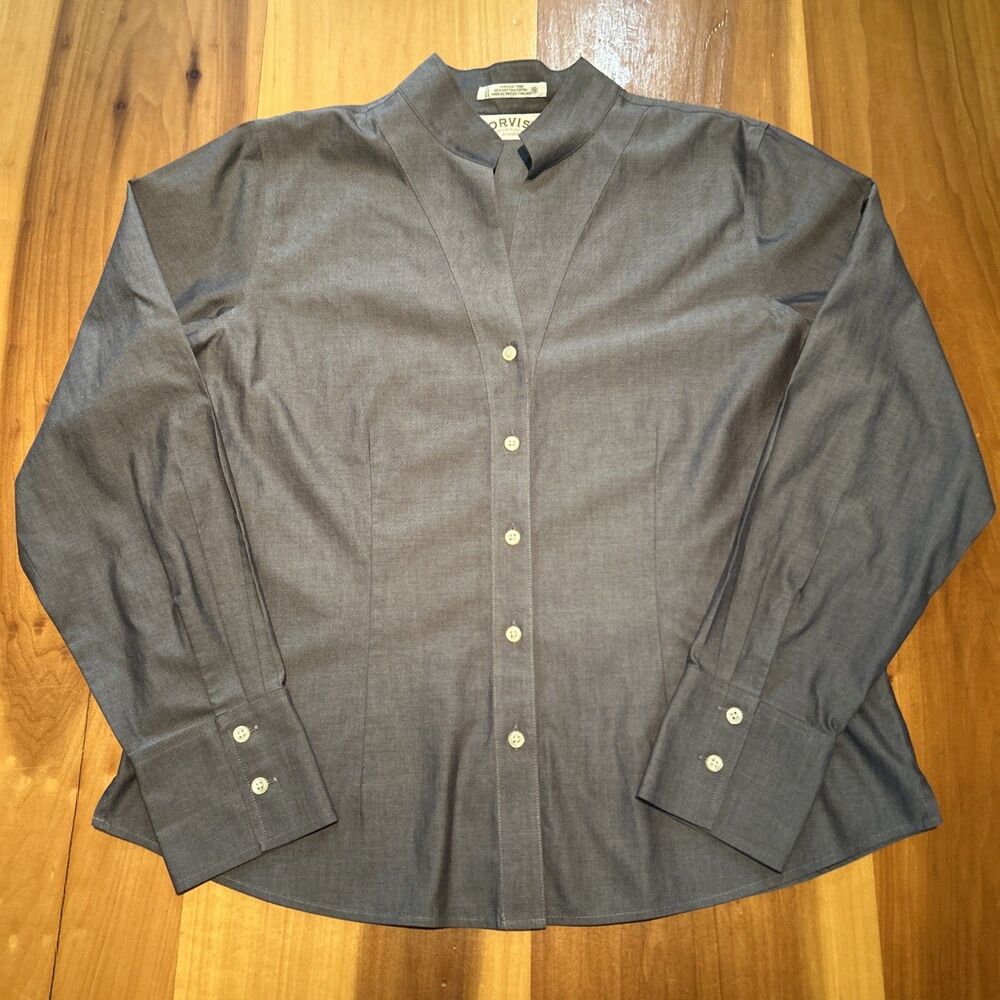 Orvis Women’s Button Up Shirt. 16. Fitted. Long Sleeve. Mock Collar Wrinkle Free